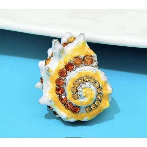 Unbranded Jewelry - Brooch Pin Snail Shell Shape Yellow Color Decorated Artificial Stones Rhinestone